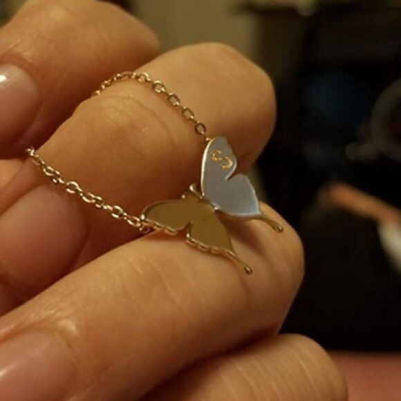 18k Gold Butterfly Initial Necklace - Picture 3 of 10